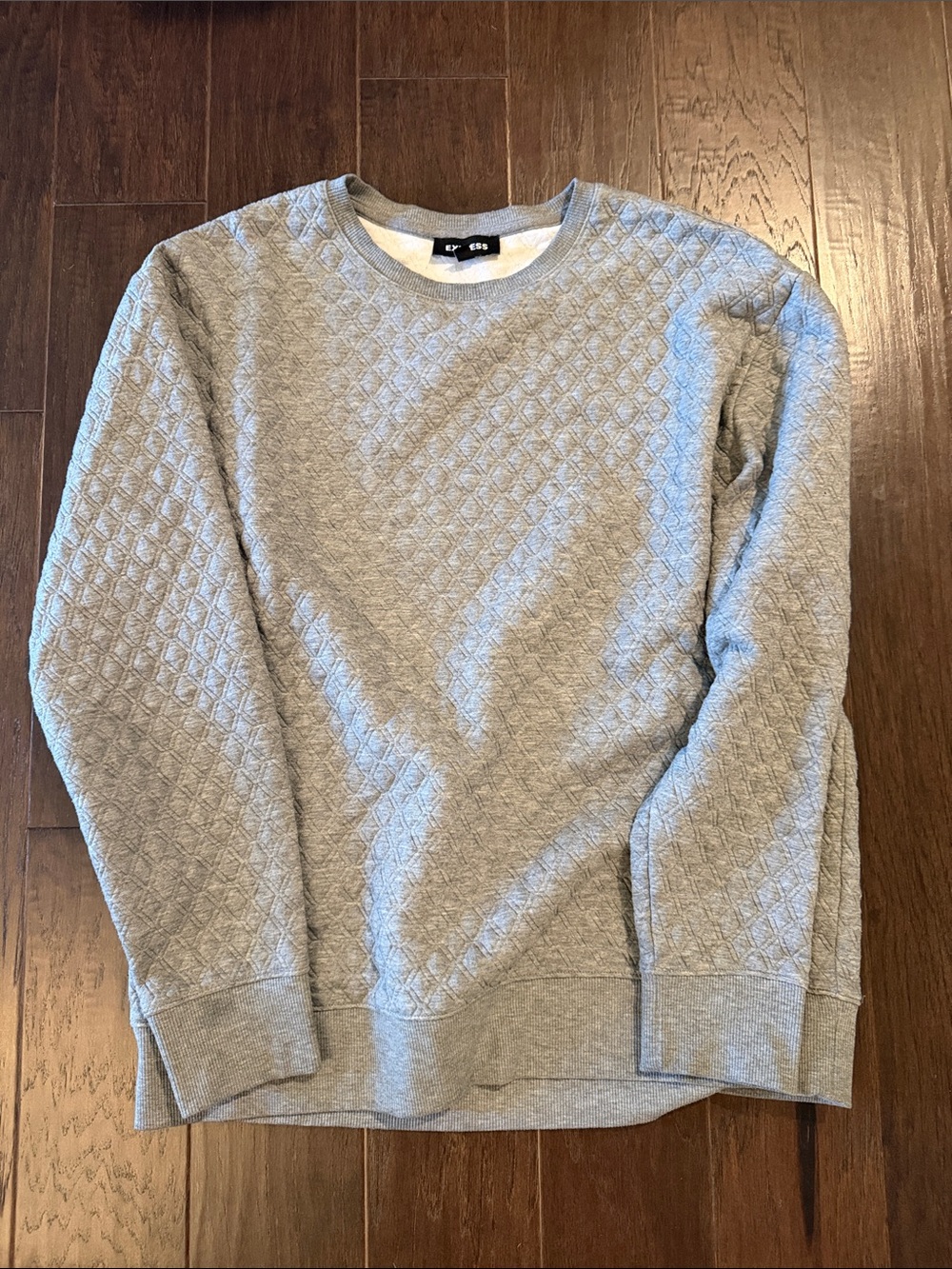 Express Light Gray Quilted Crewneck Sweater